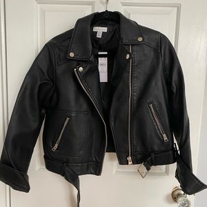 NWT TOPSHOP BLACK LEATHER JACKET US 8